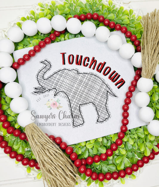 Elephant silhouette bean stitch applique, embroidery design, college university mascot, zoo animal