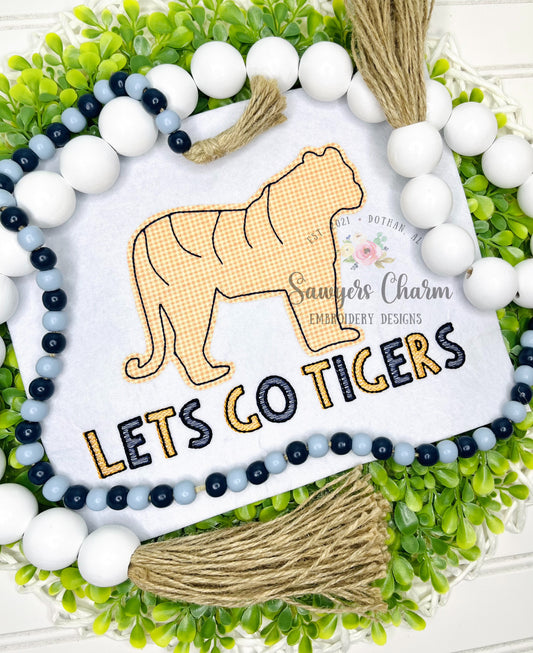 Tiger silhouette bean stitch applique, embroidery design, college university mascot, jungle/zoo animal