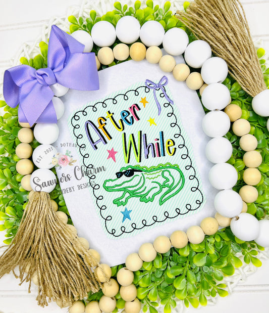 After While Crocodile bean stitch applique BUNDLE, machine embroidery design, with/without coquette bow, satin stitch star doodles