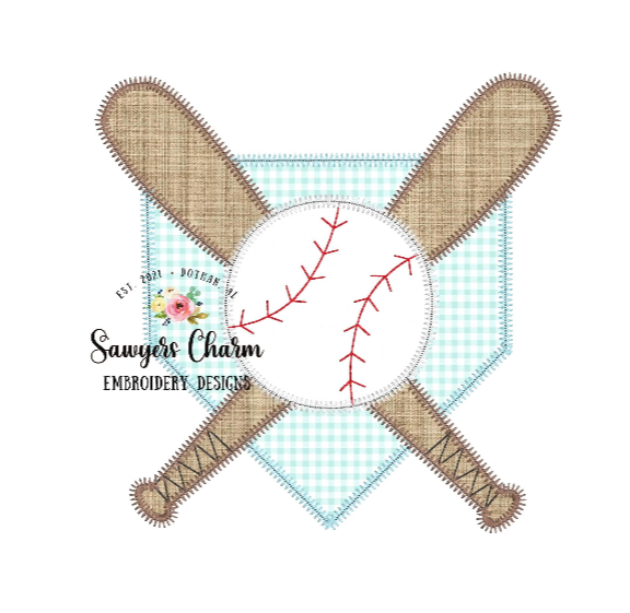 BUNDLE Baseball bats/home plate zig zag & bean stitch machine applique, embroidery design, softball player