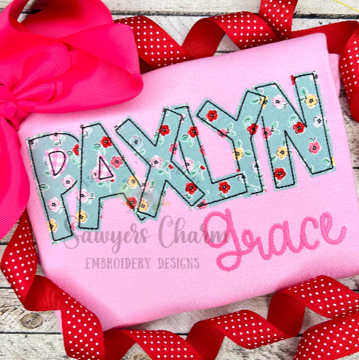Nash bean stitch machine applique embroidery font, uppercase letters, BX format included, 2"-8", quick stitch, numbers included