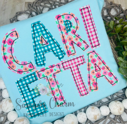Nash bean stitch machine applique embroidery font, uppercase letters, BX format included, 2"-8", quick stitch, numbers included