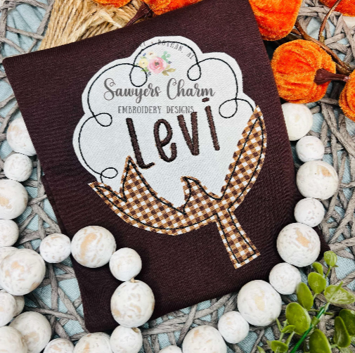 Cotton boll bean stitch applique, machine embroidery design, fall, harvest, farming