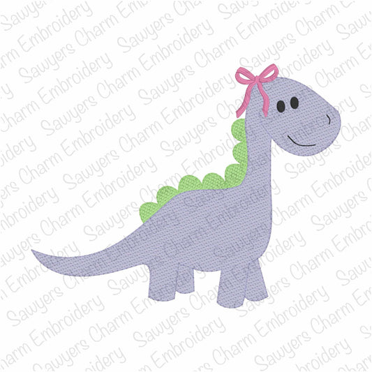 BUNDLE dinosaur with & without coquette bow, sketch stitch embroidery design file, dino, quick stitch