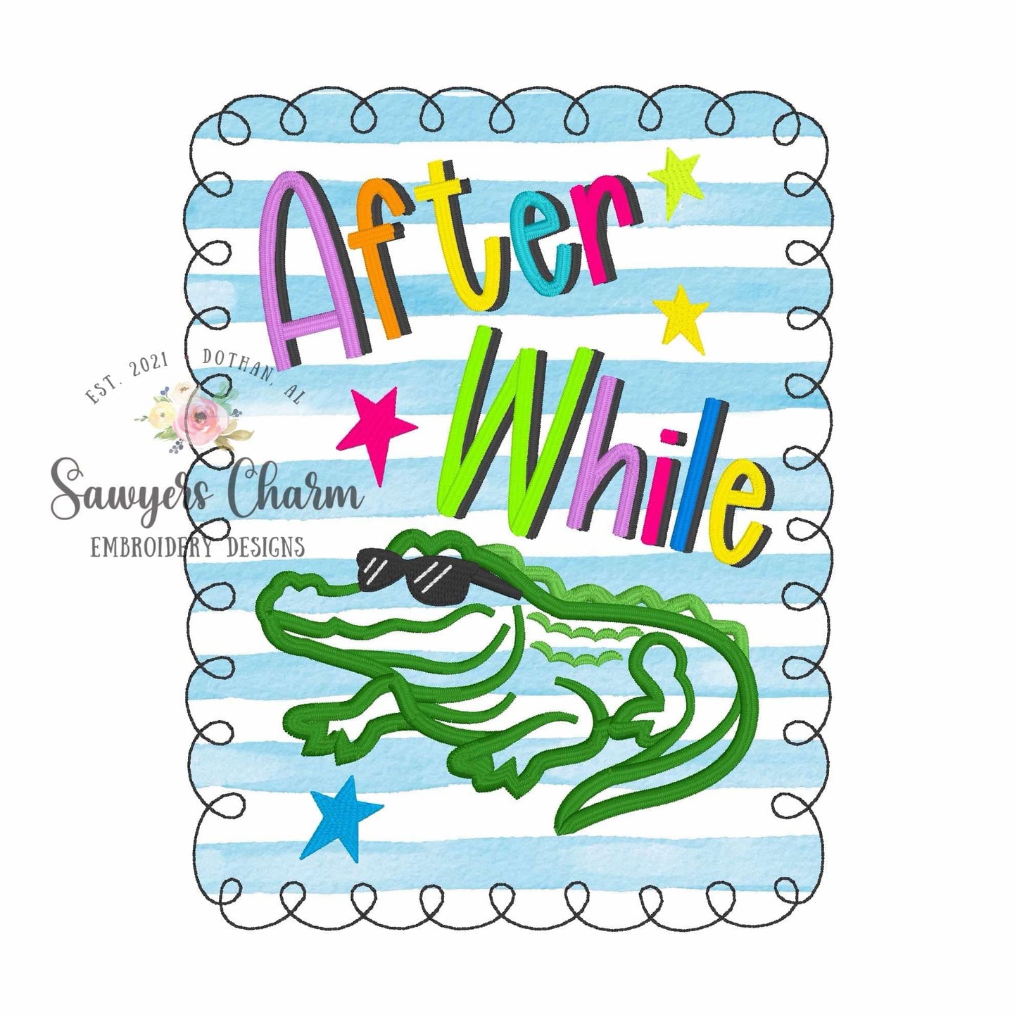 After While Crocodile bean stitch applique BUNDLE, machine embroidery design, with/without coquette bow, satin stitch star doodles