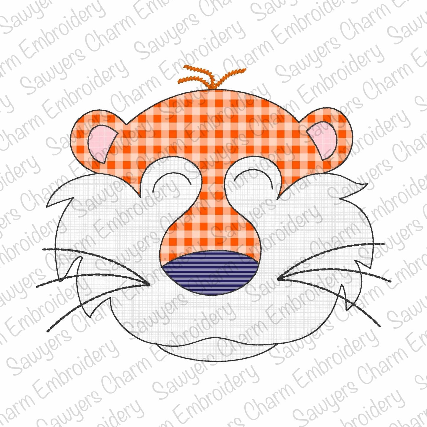 BUNDLE Tiger mascot, with/without coquette bow, bean stitch applique, machine embroidery design, zoo animal, sports, quick stitch, football