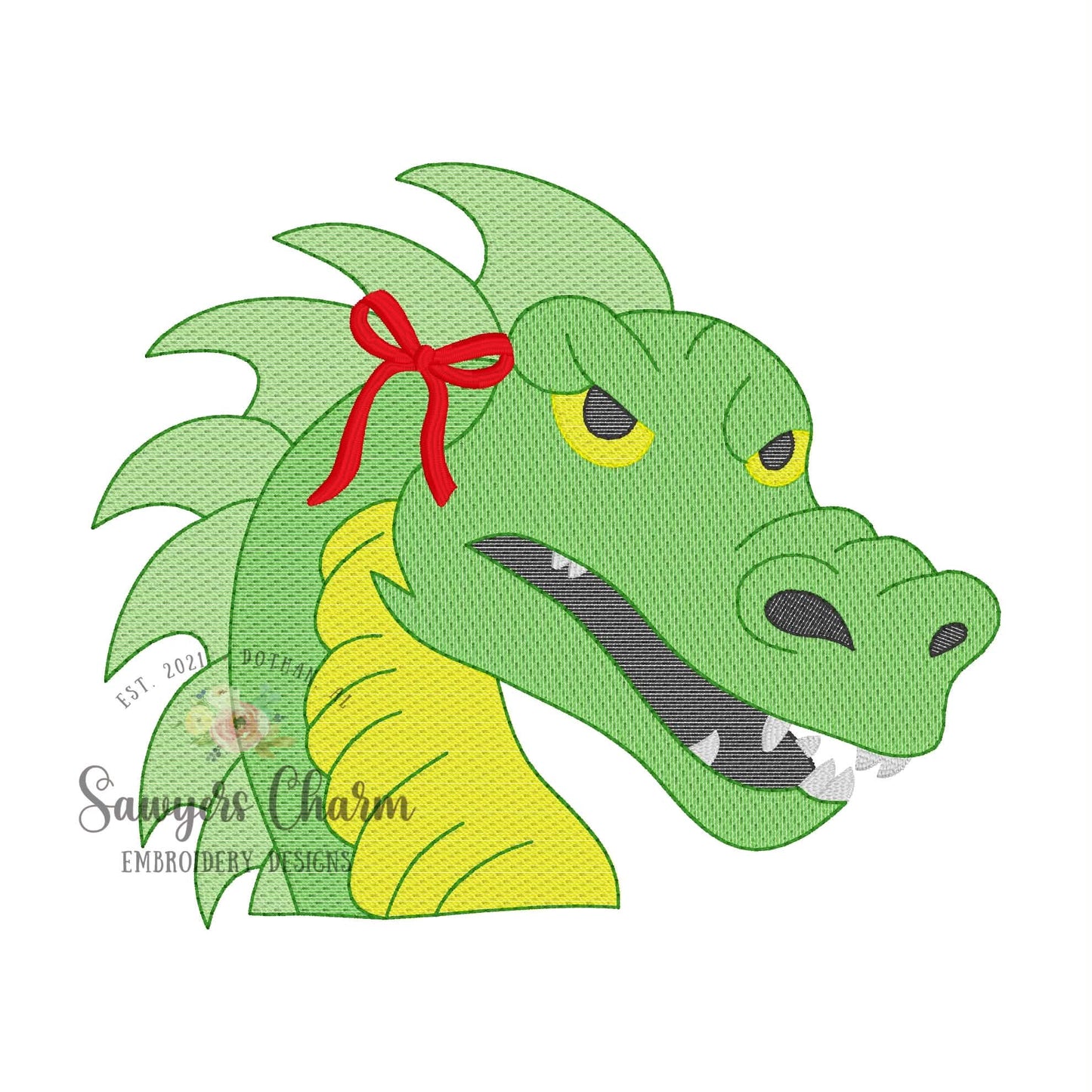 Dragon sketch stitch embroidery design BUNDLE, with/without coquette bow, sports mascot, fairy tale creature