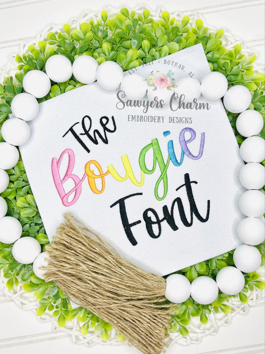 Bougie handwritten machine embroidery font, satin stitch, lower & uppercase letters, trendy handwritten script, BX included