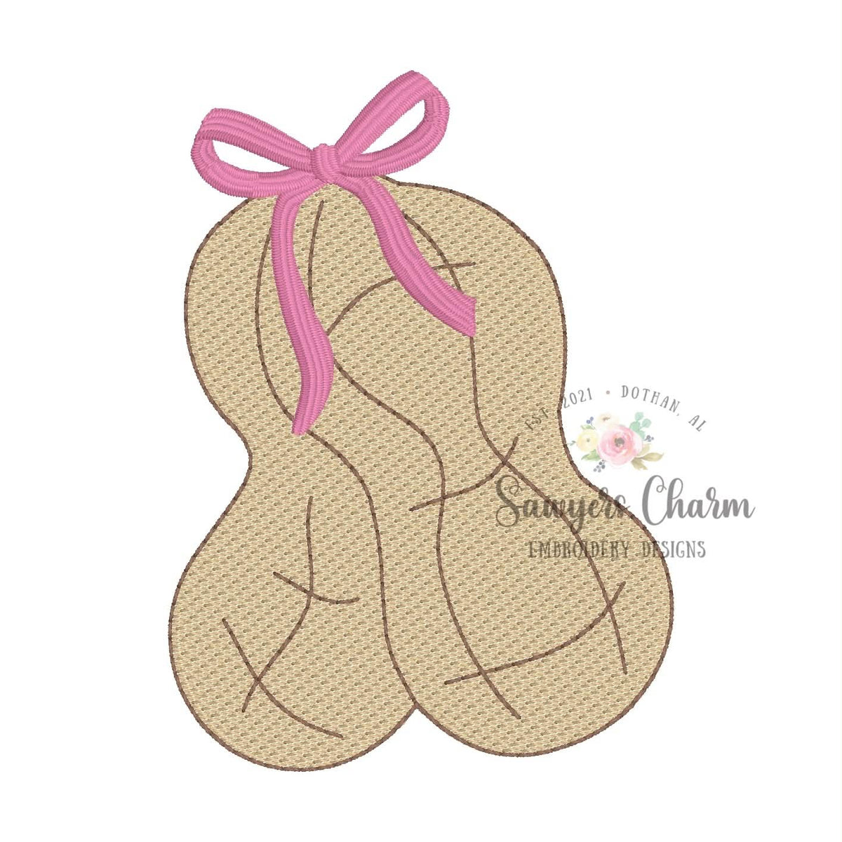 Peanut sketch stitch embroidery design BUNDLE, with/without bow, National Peanut Festival, fall harvest crop, farming