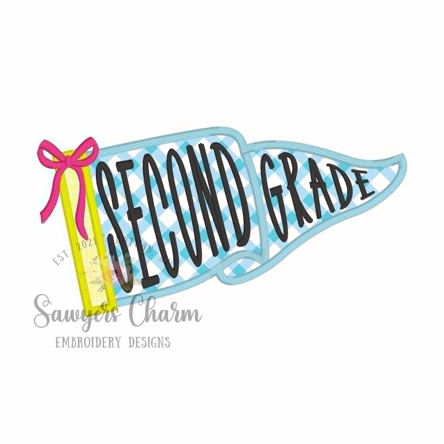 BUNDLE of Grades Pennant satin stitch applique, with coquette bow, ITH project, back to school, Preschool through Sixth Grade
