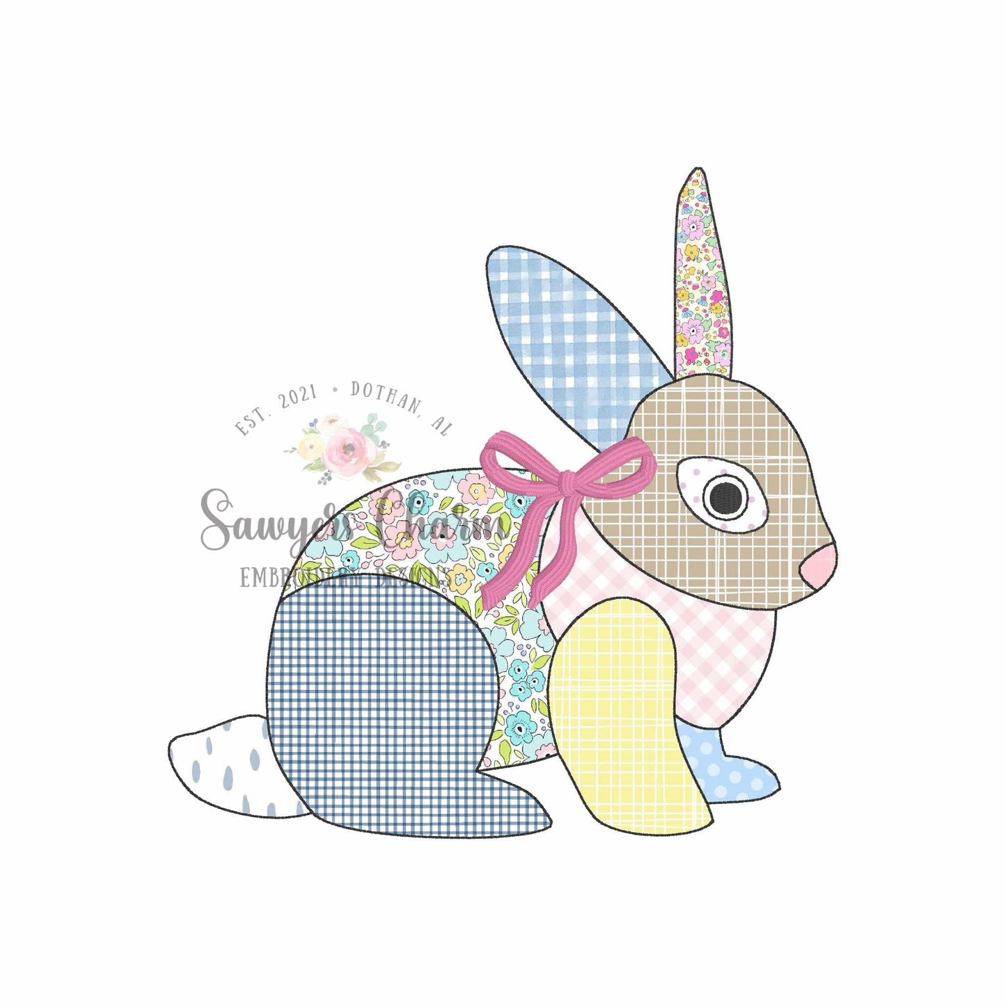 BUNDLE Patchwork bunny rabbit bean stitch machine applique embroidery design, with/without coquette bow, Vintage Easter