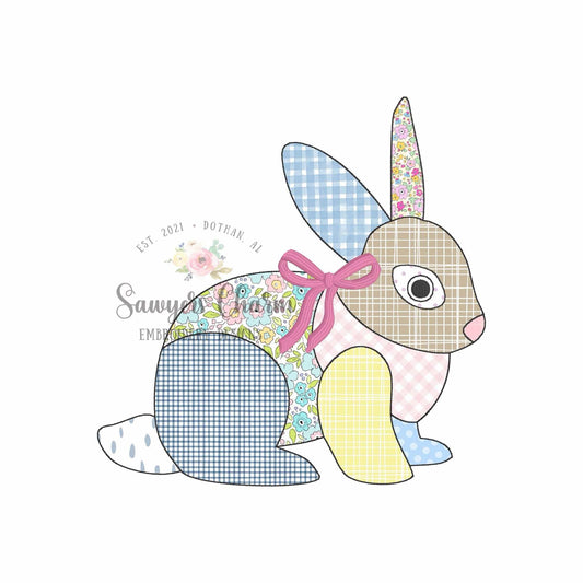 BUNDLE Patchwork bunny rabbit bean stitch machine applique embroidery design, with/without coquette bow, Vintage Easter