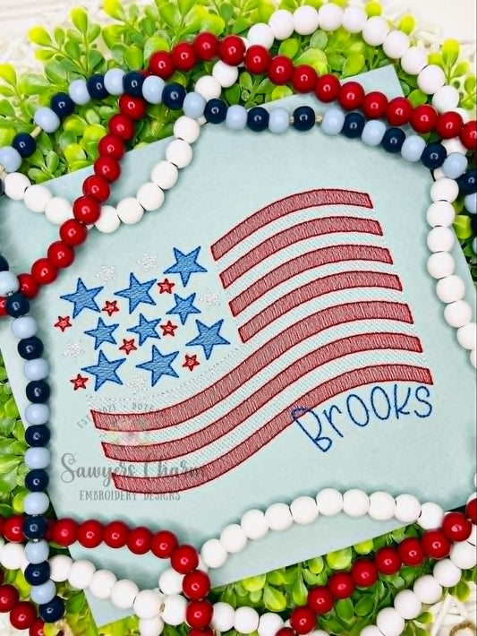 American flag with stars sketch stitch machine embroidery design, 4th of July, stars stripes, patriotic, Memorial Day, USA