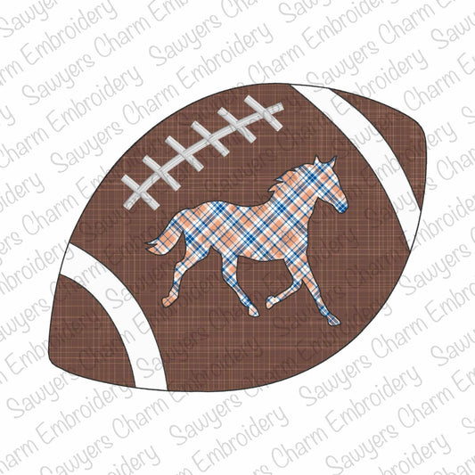 Football horse mascot silhouette, bean stitch applique, machine embroidery design, college, high school sports, university