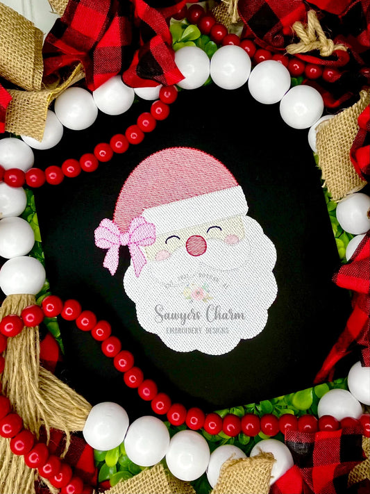Santa Claus with bow sketch stitch machine embroidery design file, quick stitch, Christmas, holidays, winter, holly jolly, ho ho ho