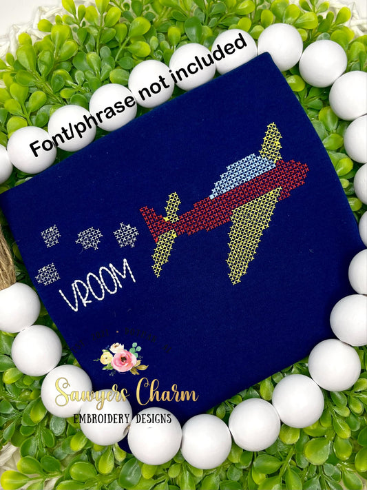 Airplane cross stitch machine embroidery design, vintage stitch, jet transportation