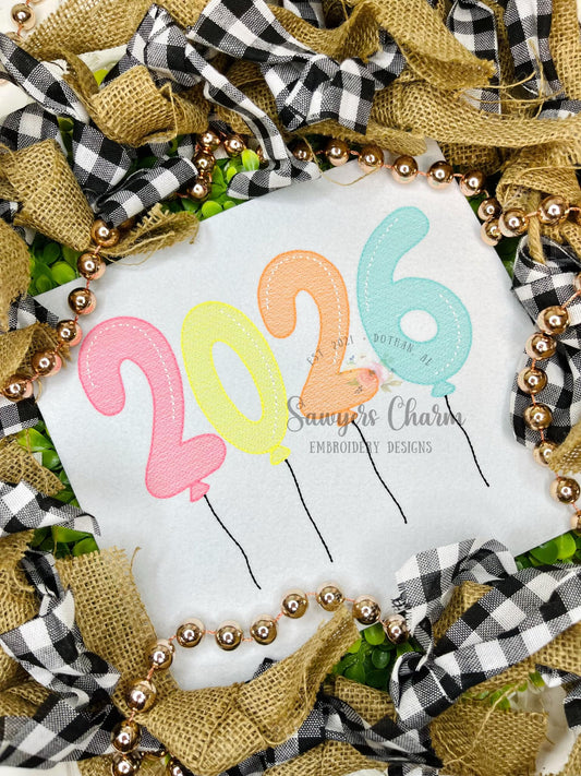2026 Balloons sketch stitch machine embroidery design file, quick stitch, happy holidays, Happy New Year, celebration, grad party