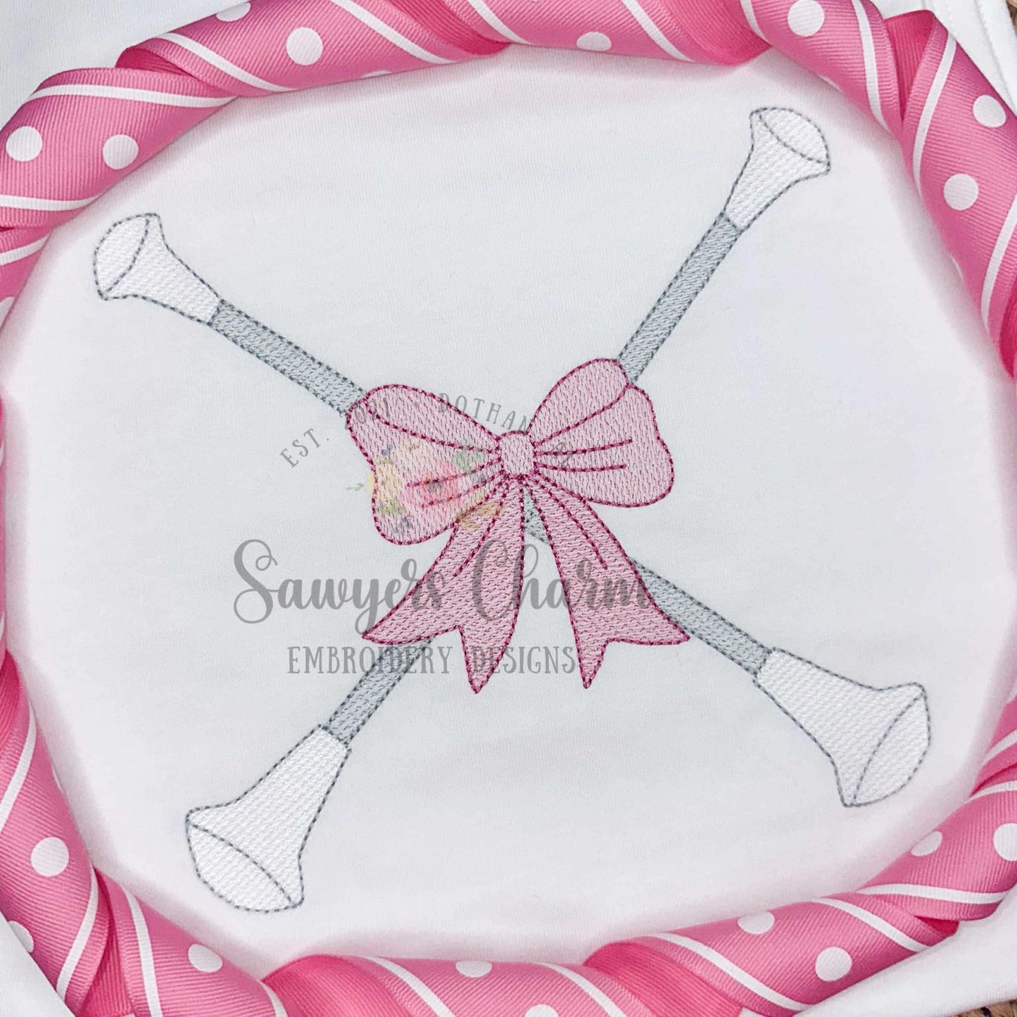 Batons with bow sketch stitch embroidery design, college university, football cheerleader, dance, coquette, majorette, sports fan, band