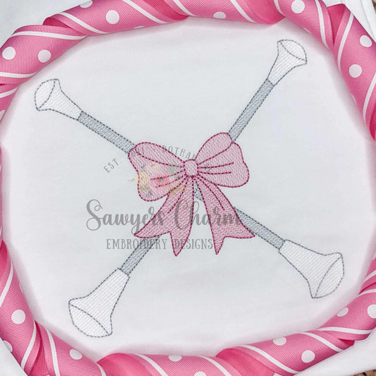 Batons with bow sketch stitch embroidery design, college university, football cheerleader, dance, coquette, majorette, sports fan, band