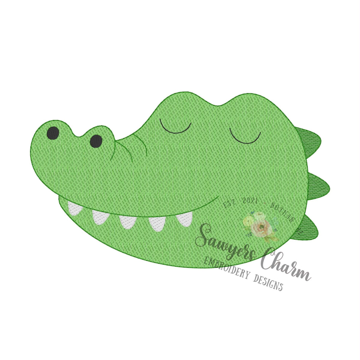 Alligator mascot sketch stitch embroidery design BUNDLE, with/without coquette bow, zoo animal, gator/crocodile