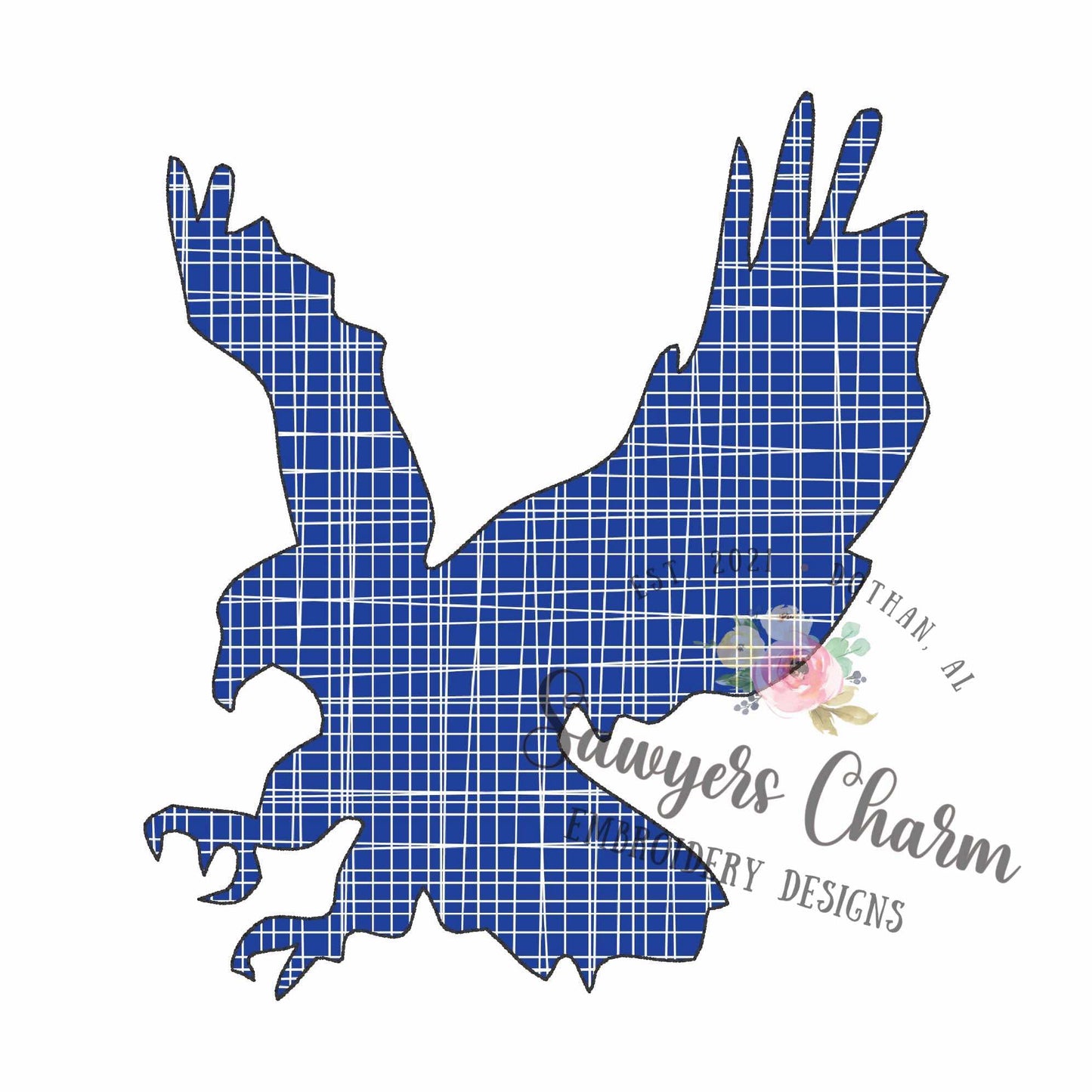 Flying Eagle silhouette bean stitch applique, embroidery design, college university mascot
