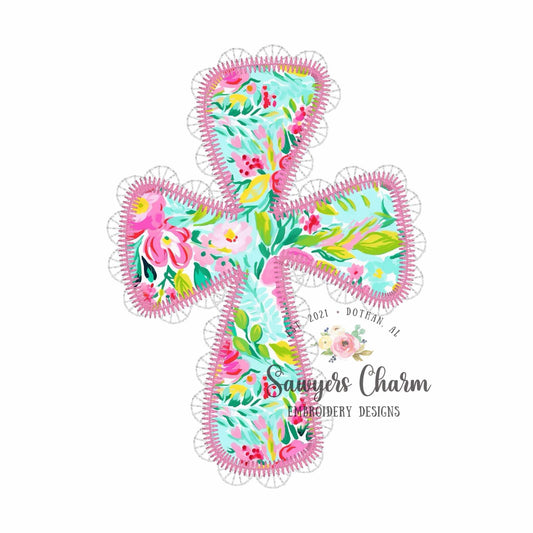 Lace cross machine applique embroidery design, Zig zag stitch, large sizes included, Easter Sunday