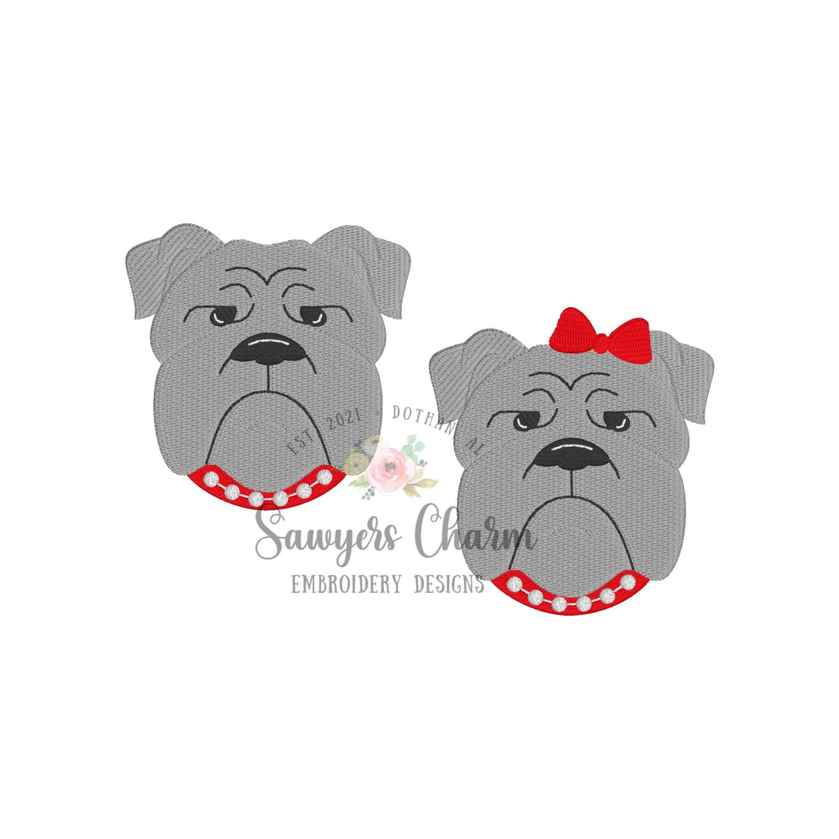 Bulldog mini fill embroidery design BUNDLE, college university mascot, includes coquette bow