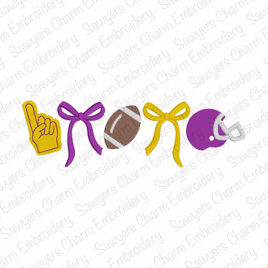 Trendy coquette bows foam finger, football, & helmet fill stitch, machine embroidery design file, fall sports, college, larger sizes, cheer