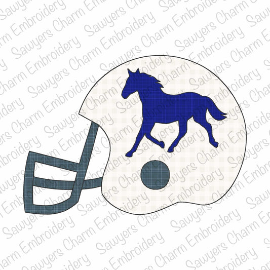 Football helmet horse mascot silhouette, bean stitch applique, machine embroidery design, college, high school sports, university