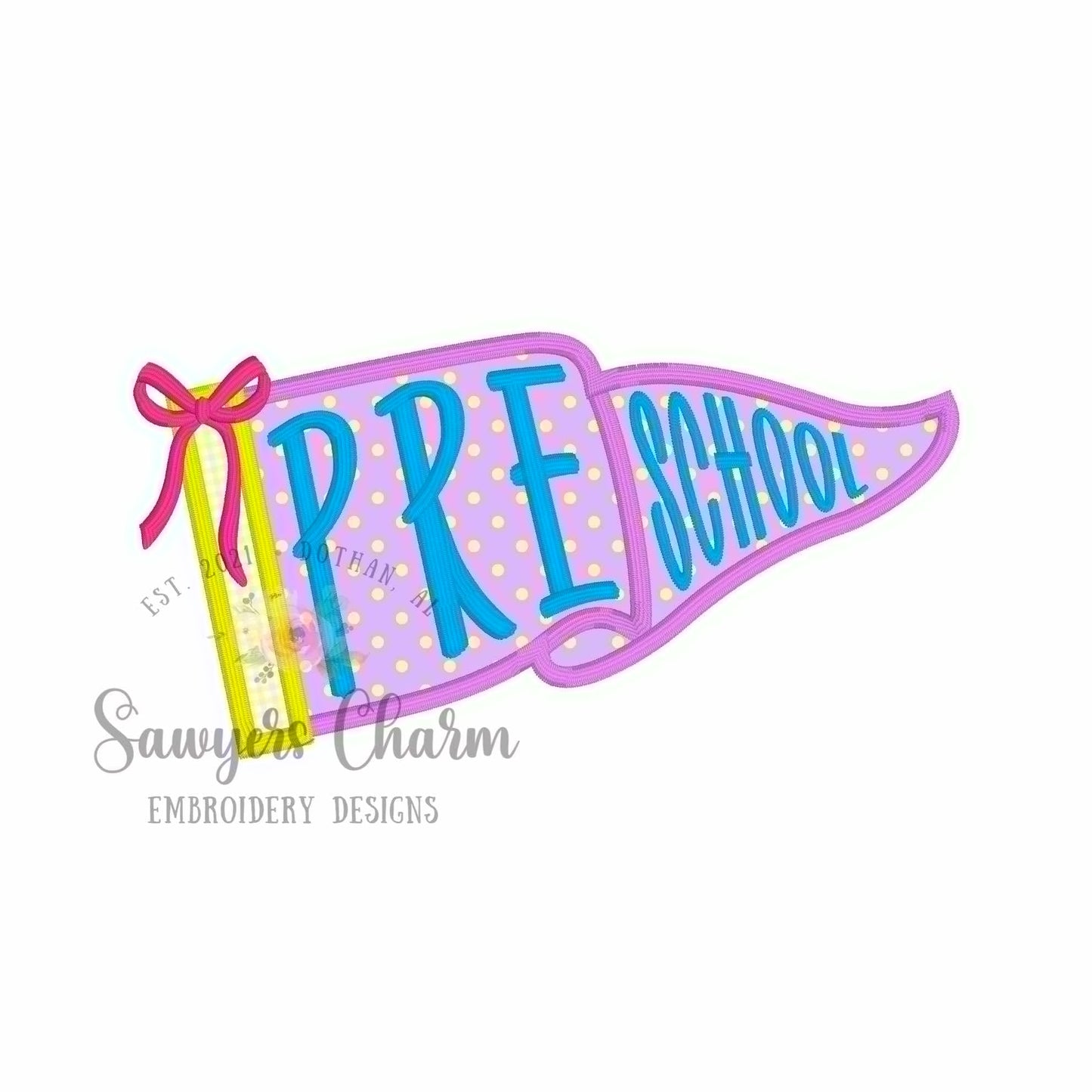 BUNDLE of Grades Pennant satin stitch applique, with coquette bow, ITH project, back to school, Preschool through Sixth Grade