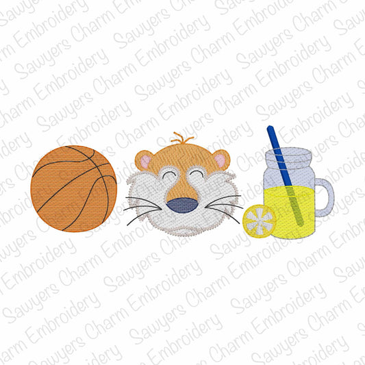 BUNDLE Basketball, Tiger mascot, lemonade trio, with & without coquette bow, sketch stitch machine embroidery design file, sports