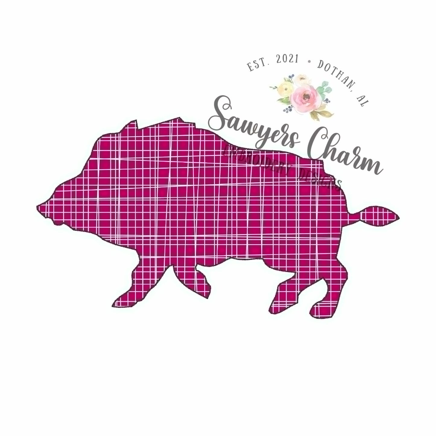Razorback hog silhouette bean stitch applique, embroidery design, college university mascot