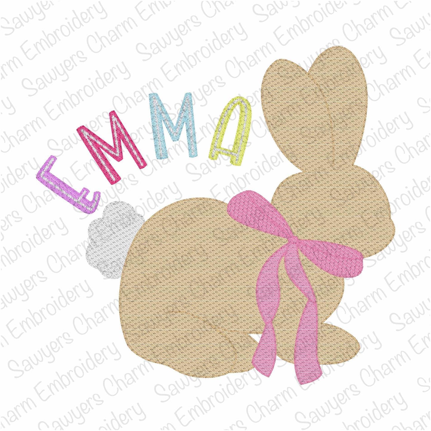 Bunny rabbit with coquette bow sketch stitch machine embroidery design, Easter & spring