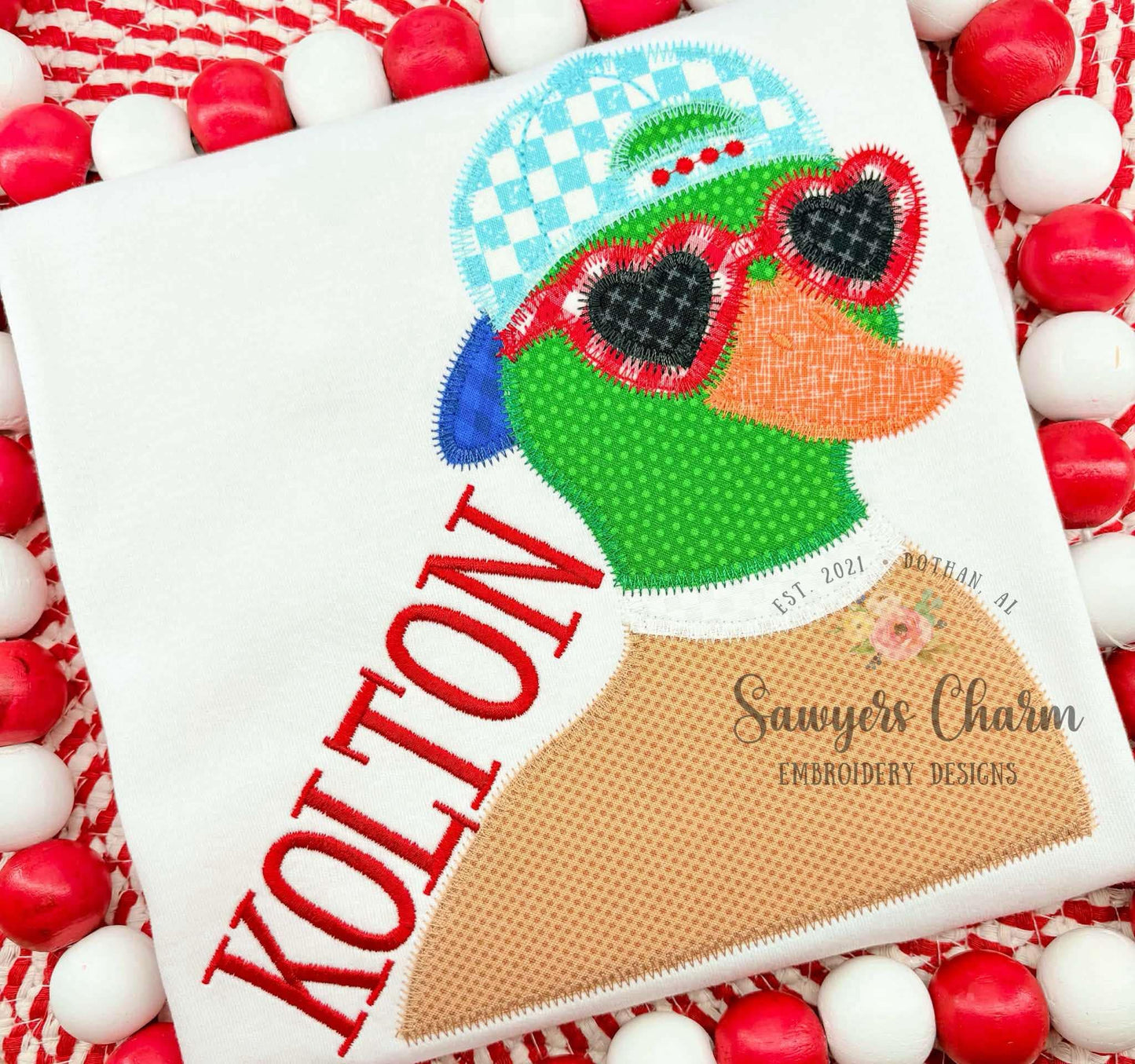 BUNDLE Valentine's Day Mallard duck with ball cap/hat and heart sunglasses bean & zig zag stitch machine applique embroidery design