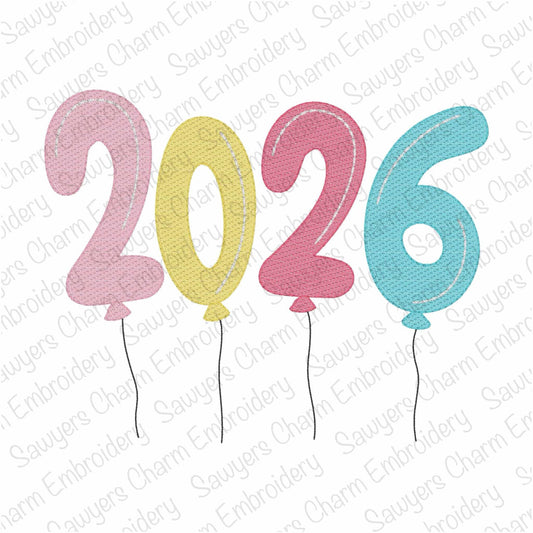 2026 Balloons sketch stitch machine embroidery design file, quick stitch, happy holidays, Happy New Year, celebration, grad party