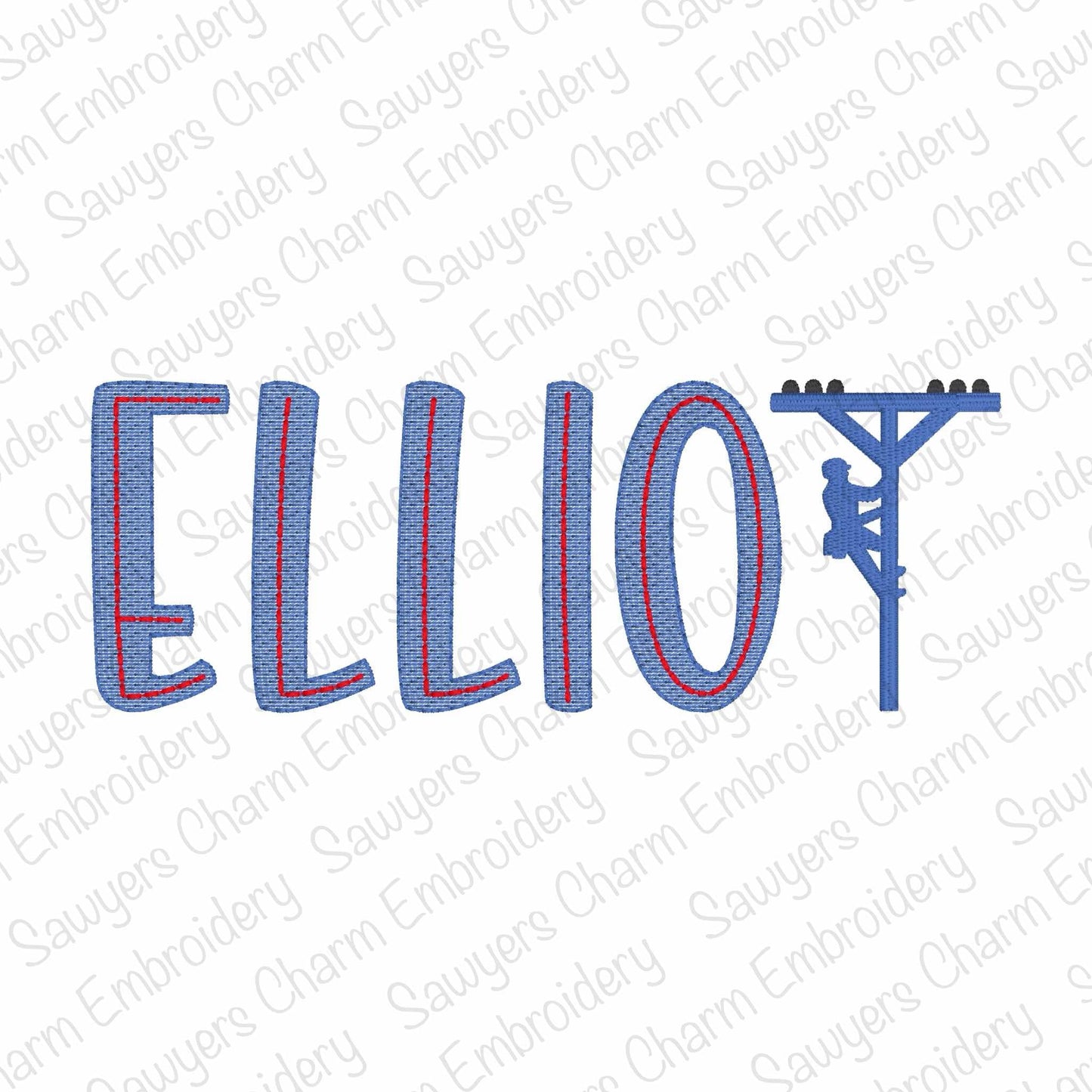 Mini fill lineman machine embroidery design file, quick stitch, perfect for monograms and name add-ons, construction, power pole electrician