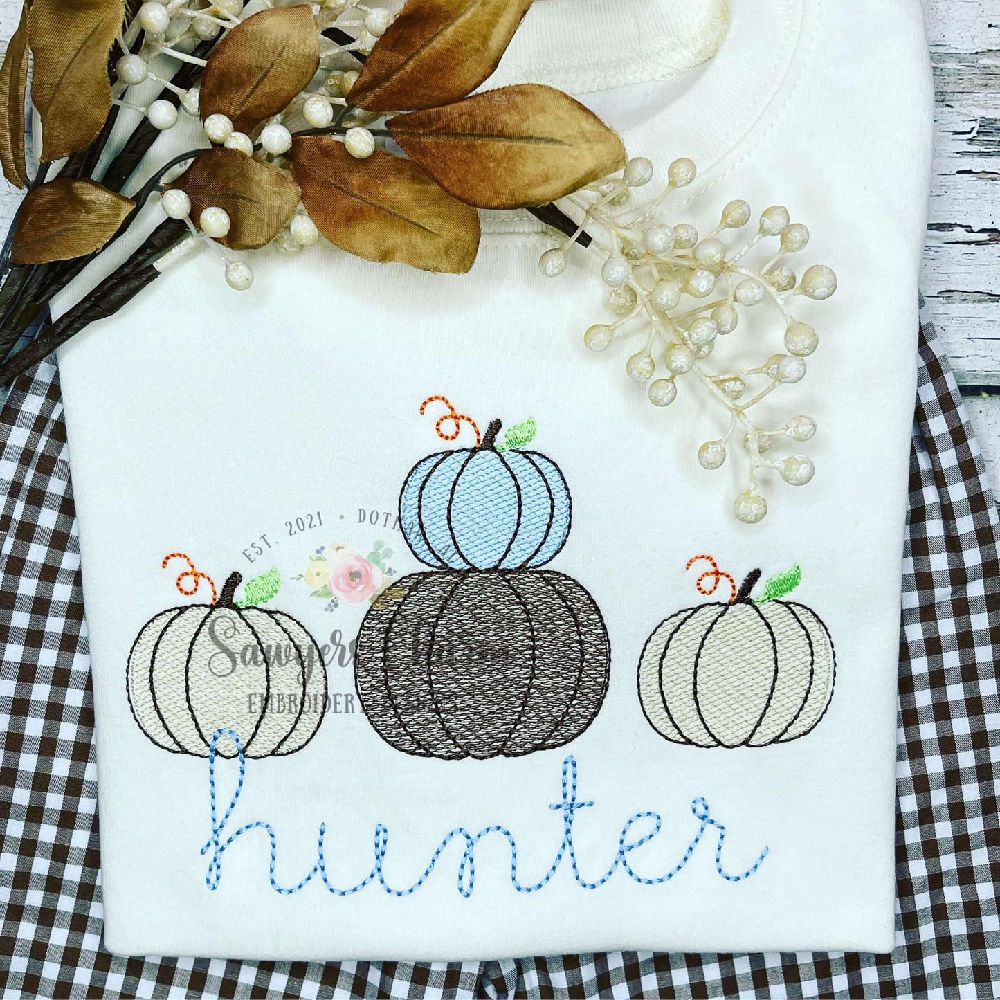 Stacked pumpkins trio, sketch stitch machine embroidery design file, fall, halloween, pumpkin patch, little boy, quick stitch