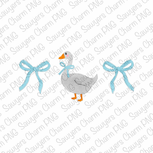 BUNDLE PNG watercolor Goose & coquette bows trio Printable file/Sublimation/Heat Transfer Design/Digital Clipart, blue, pink, purple, aqua