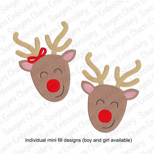 BUNDLE Rudolph Reindeer mini fill machine embroidery design, with/without coquette bow, monograms, Merry Christmas, happy holidays