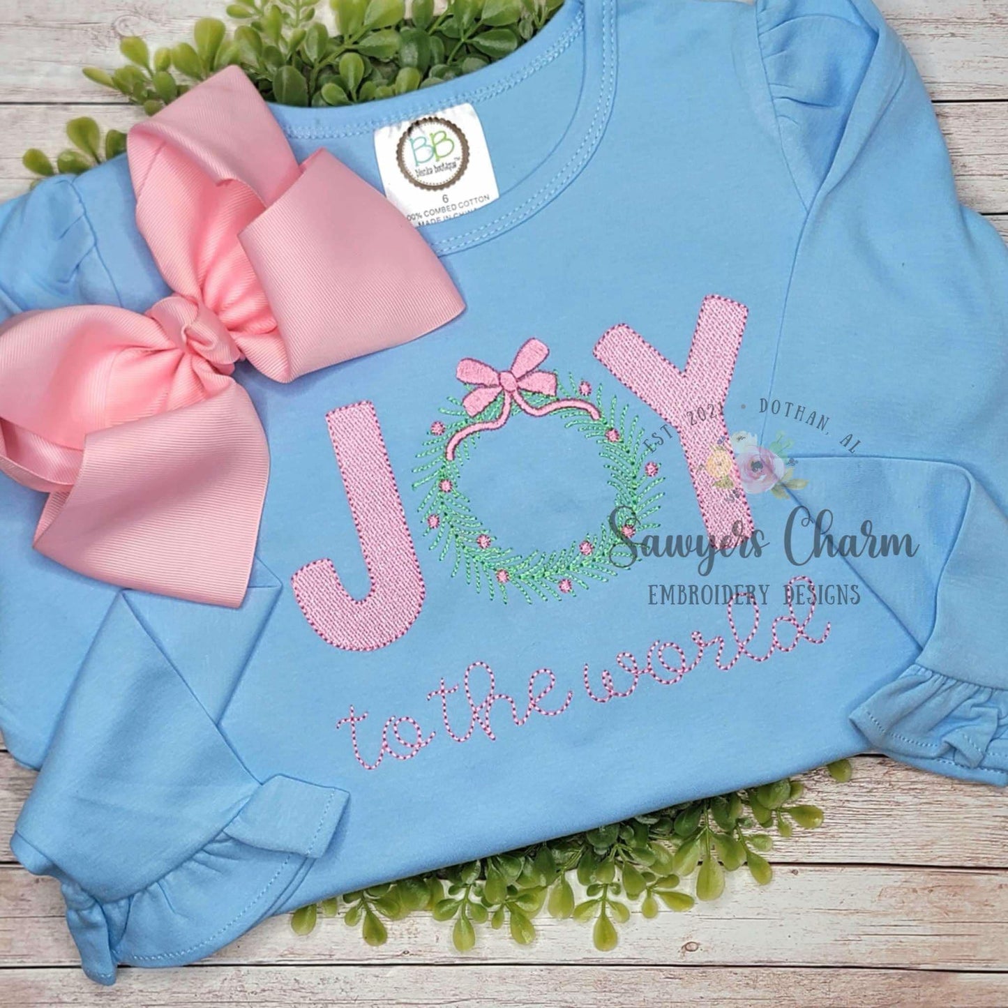 Christmas JOY wreath with bow sketch stitch, machine embroidery design file, bean stitch, satin stitch, happy holidays, quick stitch
