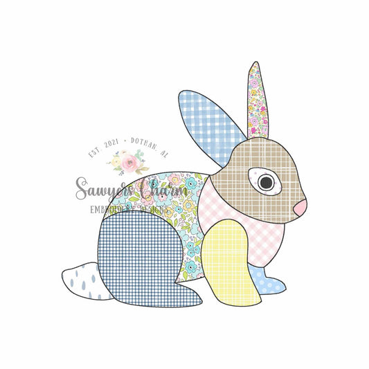 BUNDLE Patchwork bunny rabbit bean stitch machine applique embroidery design, with/without coquette bow, Vintage Easter