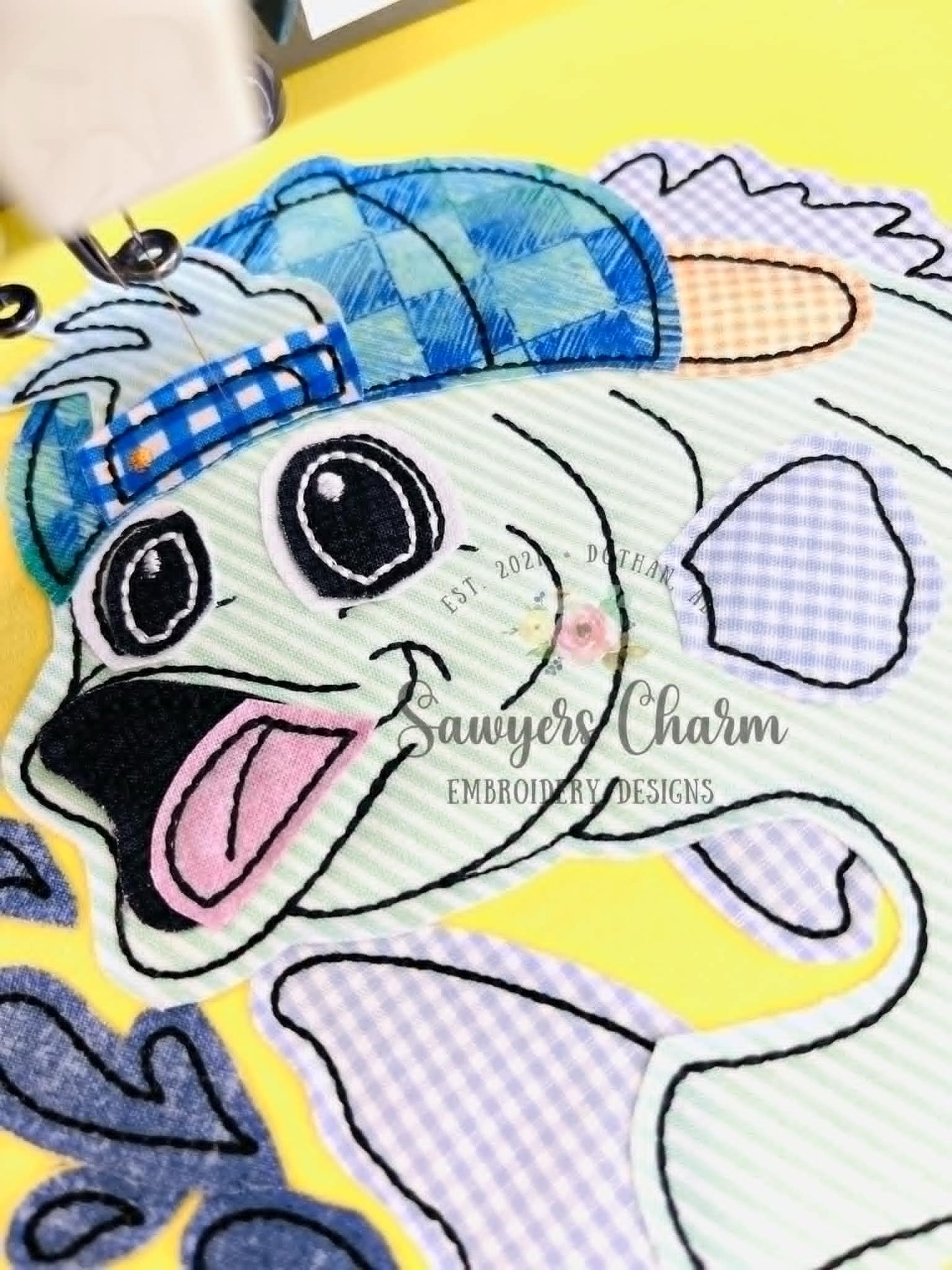Bass fish bean stitch applique, embroidery design, ballcap/hat, summer fishing, lots of sizes included