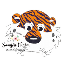 Load image into Gallery viewer, BUNDLE Football mascot sports tiger face/head bean stitch machine applique design embroidery file, Boy AND girl with &amp; without bow
