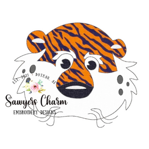 BUNDLE Football mascot sports tiger face/head bean stitch machine applique design embroidery file, Boy AND girl with & without bow