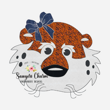 Load image into Gallery viewer, BUNDLE Football mascot sports tiger face/head bean stitch machine applique design embroidery file, Boy AND girl with &amp; without bow
