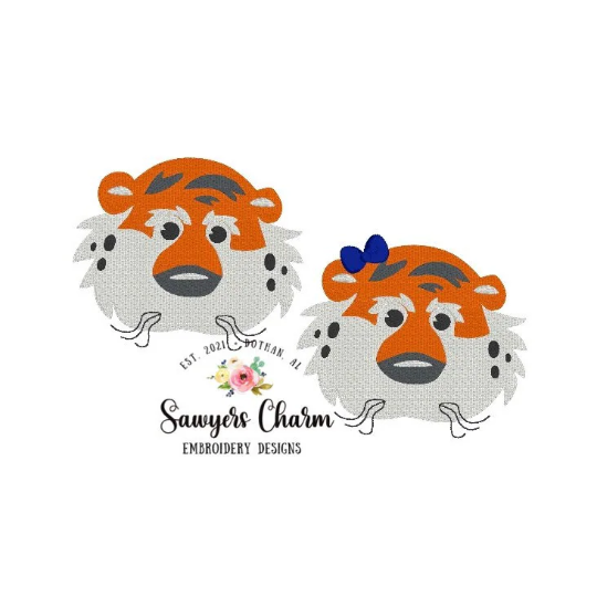 BUNDLE Mini filled Football mascot sports tiger face/head with and without bow, fill stitch mini machine embroidery design file
