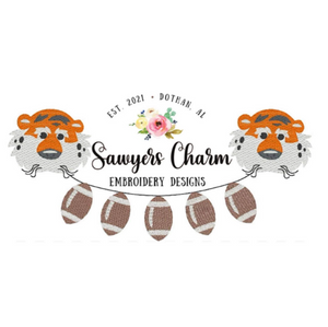 BUNDLE Boy AND girl Sports football mascot tiger pom poms/cheerleading bunting banner sketch stitch embroidery design file