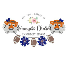 Load image into Gallery viewer, BUNDLE Boy AND girl Sports football mascot tiger pom poms/cheerleading bunting banner sketch stitch embroidery design file
