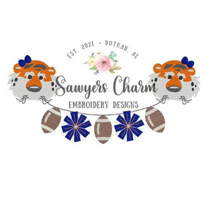 BUNDLE Boy AND girl Sports football mascot tiger pom poms/cheerleading bunting banner sketch stitch embroidery design file