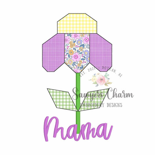 Quilt style cone flower bean stitch applique, machine embroidery design, grandmother's flower garden